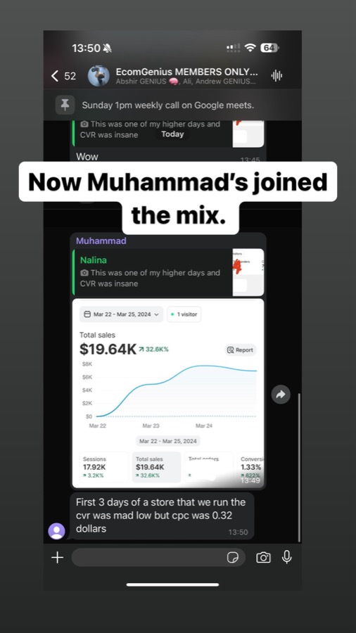 Student dashboard showing $19,640 in the first 3 days of a store